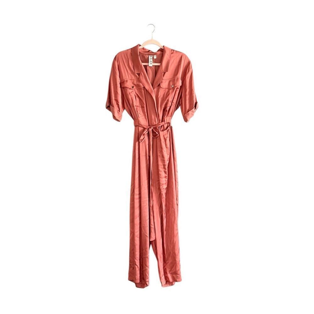 Anthropologie Dolan Charlie Womens Orange Collared Utility Jumpsuit Size XL